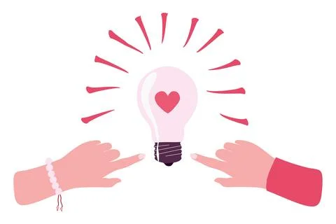 Sharing Love, Ideas and knowledge with others. Human hands Turning on light b Stock Illustration