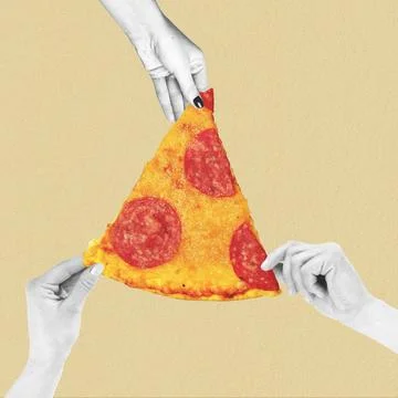 Sharing pepperoni pizza slice with friends Stock Illustration