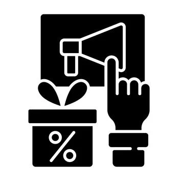 Sharing post to get discount black glyph icon 스톡 일러스트