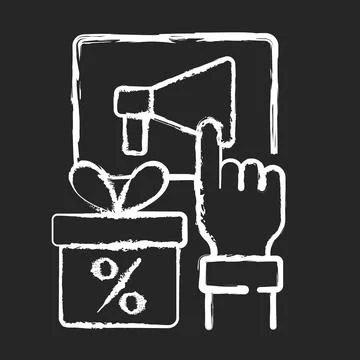 Sharing post to get discount chalk white icon on black background 스톡 일러스트
