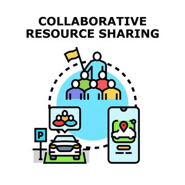 Sharing resources collaboratively using mobile application and vehicle Stockillustratie
