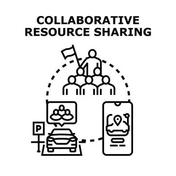 Sharing resources collaboratively using mobile application and vehicle Stockillustratie
