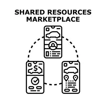 Sharing resources marketplace concept using mobile applications Illustrazione stock