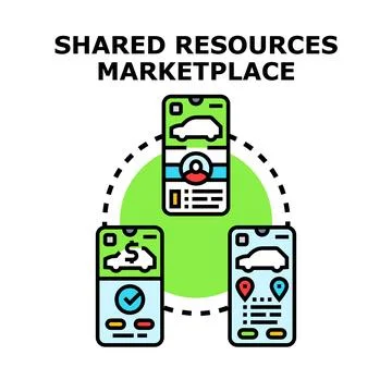 Sharing resources marketplace concept using mobile applications イラスト素材