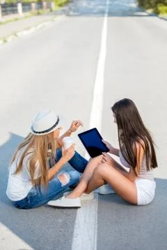 Sharing tablet. Stock Photos