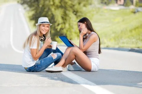 Sharing tablet. Stock Photos