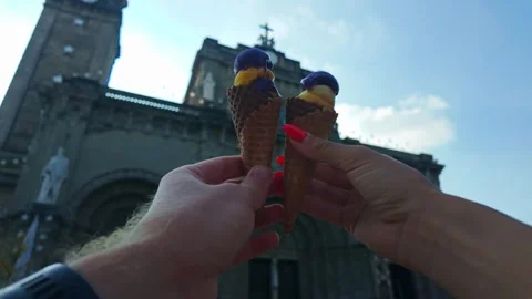 Sharing Tropical Ice Cream Creates Joy, Romance And Memorable Travel Moments Stock Footage 337034560
