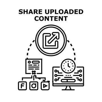 Sharing uploaded digital content online sending data Stock Illustration