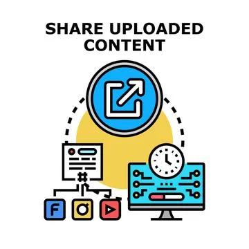 Sharing uploaded digital content online sending data Stock Illustration