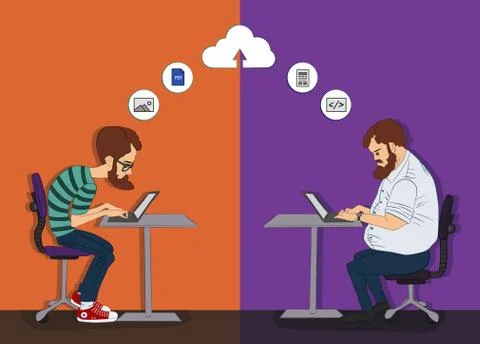 Sharing of working files and reference materials Stock Illustration