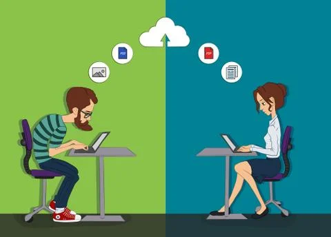 Sharing of working files and reference materials Stock Illustration