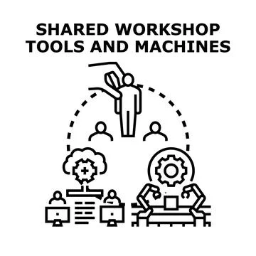 Sharing workshop tools and networked digital manufacturing Stock Illustration