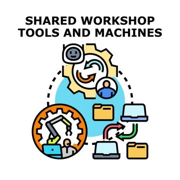Sharing workshop tools machines and digital resources Stock Illustration