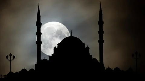 Sharjah Mosque, Second Largest Masjid in U.A.E, Night Time Lapse with Full Moon Stock Footage 248514097
