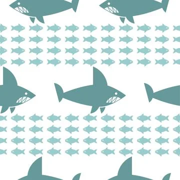 Shark and fish pattern seamless. Undersea world background. Baby fabric textu Stockillustratie
