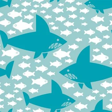 Shark and fish pattern seamless. Undersea world background. Baby fabric textu 스톡 일러스트