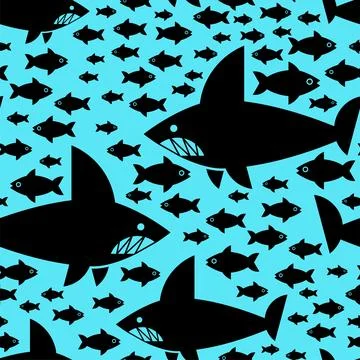 Shark and fish pattern seamless. Undersea world background. Baby fabric textu 스톡 일러스트
