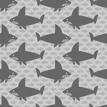 Shark and fish pattern seamless. Undersea world background. Baby fabric textu 스톡 일러스트