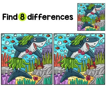 Shark and Seaweed Find The Differences Stock Illustration