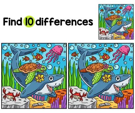 Shark and Turtle Find The Differences Stock Illustration