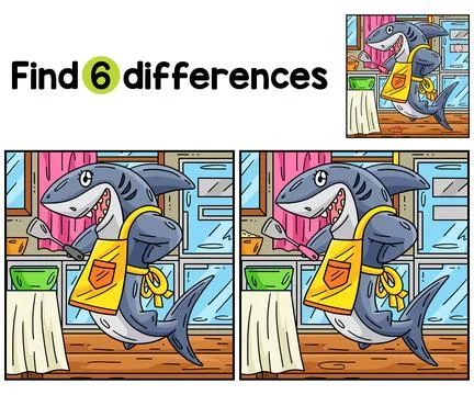 Shark with an Apron Spatula Find The Differences Stock Illustration