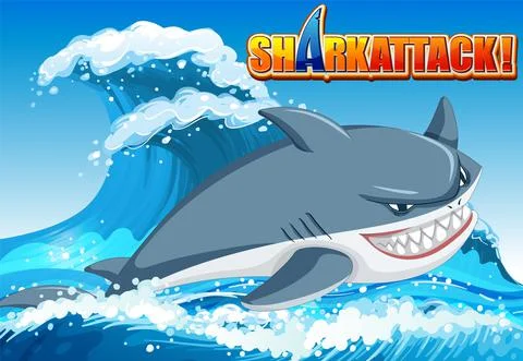 Shark attack banner concept with aggressive shark Stock Illustration