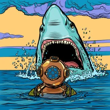 Shark attack on diver Stock Illustration