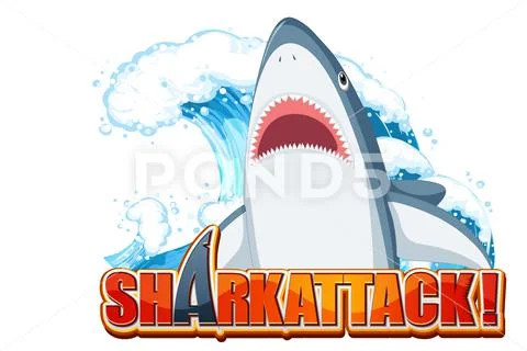 Shark attack font logo with cartoon aggressive shark: Graphic #172574577