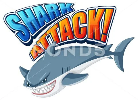 Shark attack font logo with cartoon aggressive shark ~ Clip Art #194472059