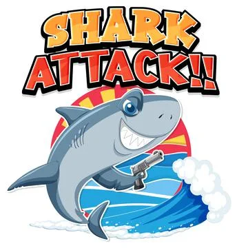 Shark attack icon with cute shark cartoon character Stock Illustration