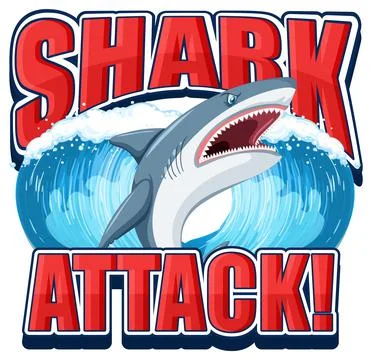 Shark attack icon with shark cartoon character Stock Illustration