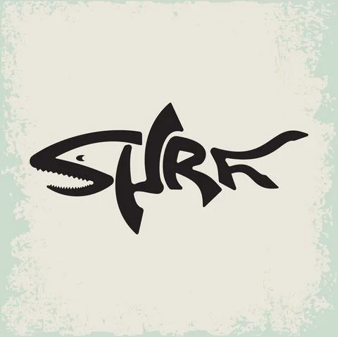 Shark Attack surfing stamp Stock Illustration