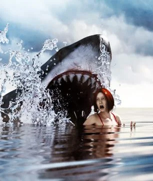 Shark attack,3d Mixed media for book illustration or book cover Illustrazione stock