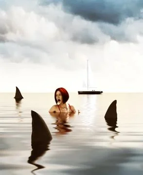 Shark attack,3d Mixed media for book illustration or book cover Stock Illustration