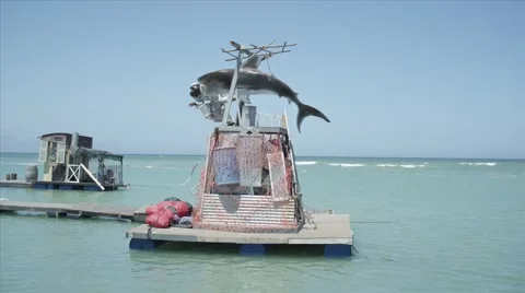 Shark attacking a person on observation tower on a sunny day 库存影片 67555243