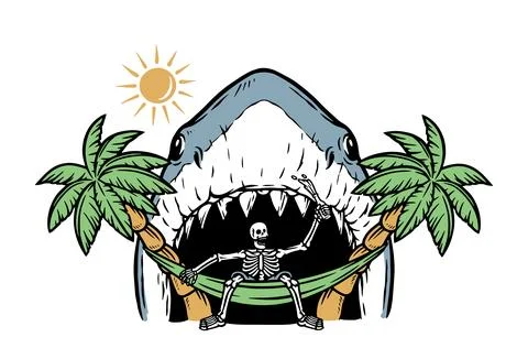 The shark attacks the relaxing skull Stock Illustration
