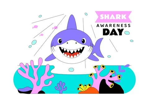 Shark Awareness Day Vector Illustration Featuring Cute Ocean Shark Marine L.. Stock Illustration