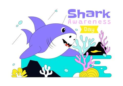 Shark Awareness Day Vector Illustration Featuring Cute Ocean Shark Marine L.. Stock Illustration