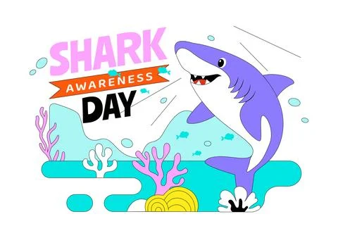 Shark Awareness Day Vector Illustration Featuring Cute Ocean Shark Marine L.. Stock Illustration