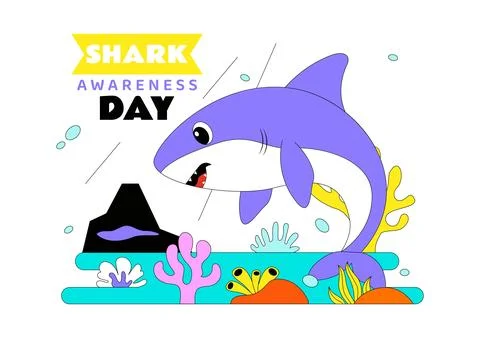 Shark Awareness Day Vector Illustration Featuring Cute Ocean Shark Marine L.. Stock Illustration
