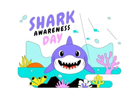 Shark Awareness Day Vector Illustration Featuring Cute Ocean Shark Marine L.. Stock Illustration