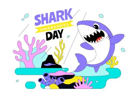 Shark Awareness Day Vector Illustration Featuring Cute Ocean Shark Marine L.. Stock Illustration