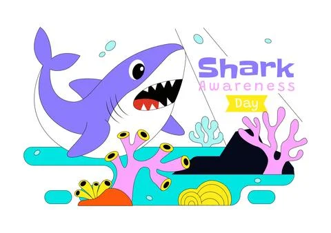 Shark Awareness Day Vector Illustration Featuring Cute Ocean Shark Marine L.. Stock Illustration