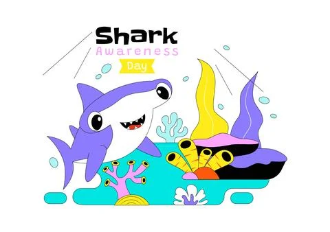 Shark Awareness Day Vector Illustration Featuring Cute Ocean Shark Marine L.. Stock Illustration