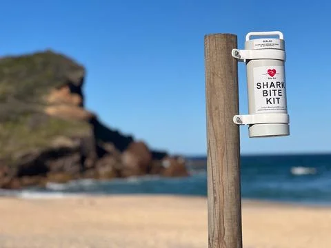 Shark bite kit on a remote Australian beach Stock Photos
