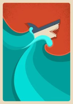 Shark in blue sea.vector poster background Stock Illustration