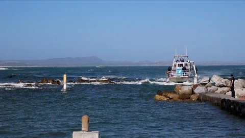 Shark boat returns Stock Footage 87728179