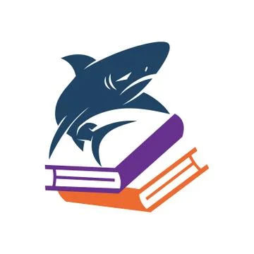 Shark Book Stack logo design vector isolated concept template 스톡 일러스트