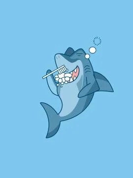 A shark brushing his teeth Stock Illustration