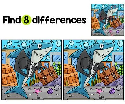 Shark in a Business Suit Find The Differences Stock Illustration
